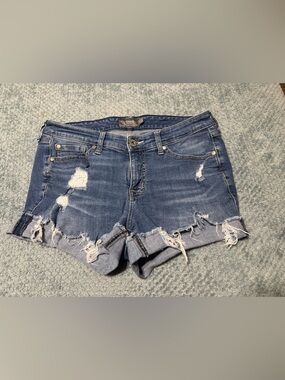 Torrid Blue Washed Denim Shorts with Button Detail